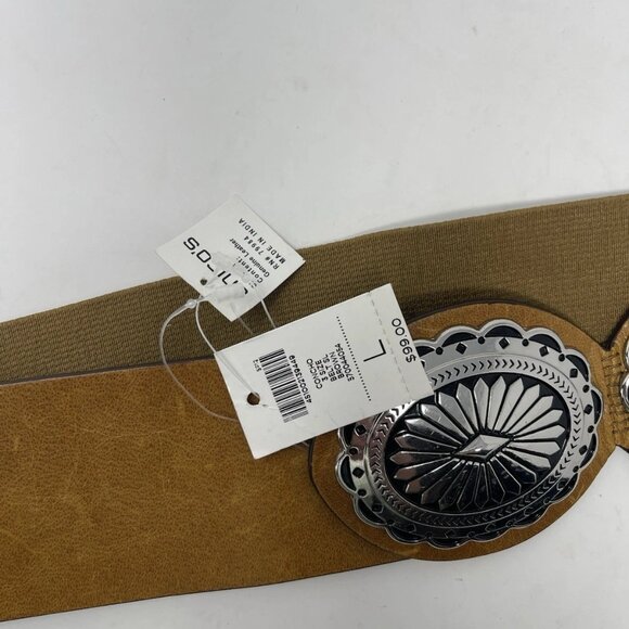 Chicos 3 Brown Genuine Leather Concho Belt Stretch Women's Western - Picture 6 of 7